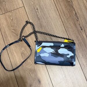 Coach Blue Camouflage Crossbody Wallet with Yellow Accents